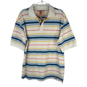 KANJI Vintage Mens Polo Shirt Size L Striped Multi Color 90s Urban Y2k Hip Hop
